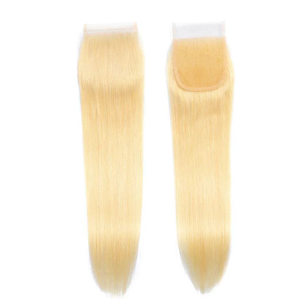 #613 Blonde Straight Hair 3 Bundles with 5x5 HD Closure