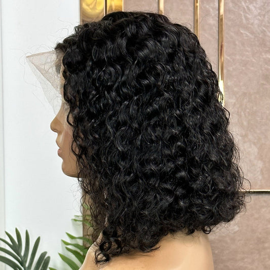 13x4 Short Lace Front Human Hair Bob Wig Water Wave Wig