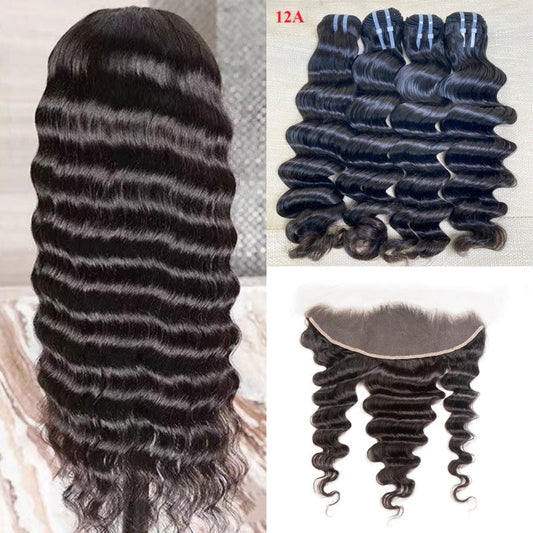 9A / 10A / 12A Loose Deep 3 Bundles with 13x6 Lace Frontal